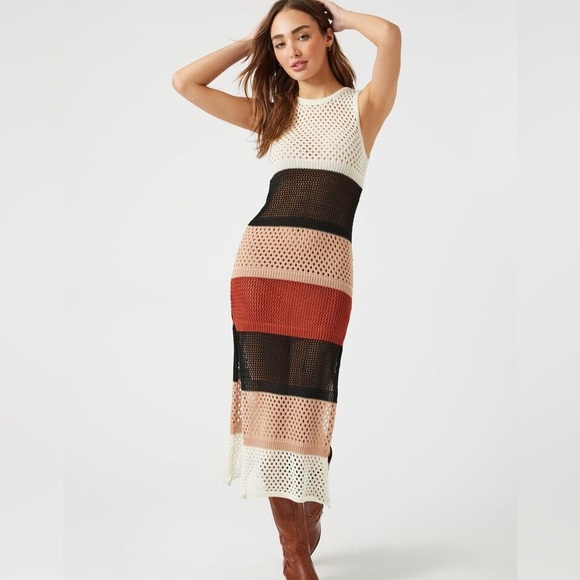 Crochet colorblock striped midi maxi dress nwot - Picture 1 of 4